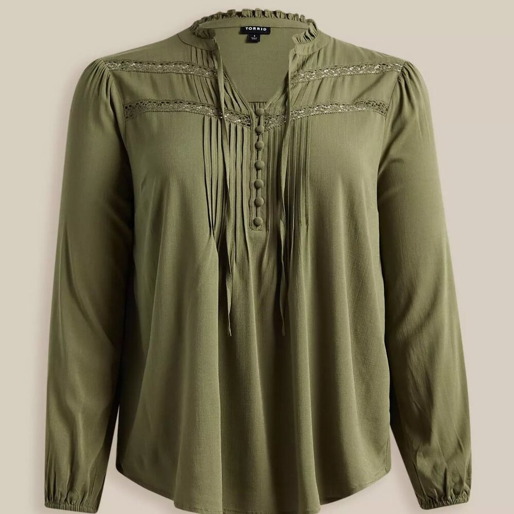 Torrid Rayon Slub Peasant Long Sleeve Top